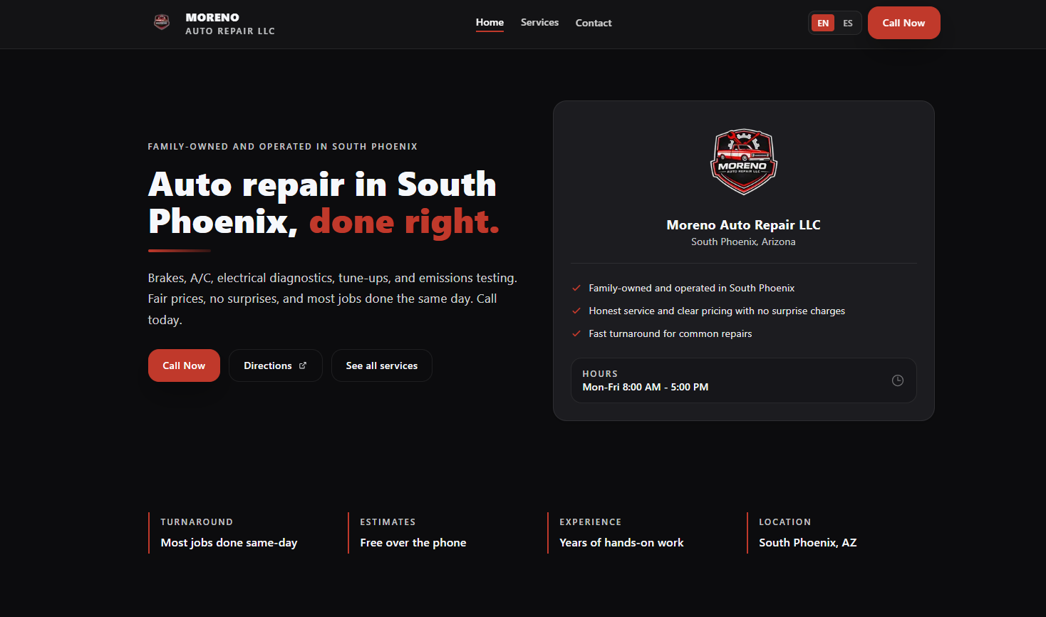 Moreno Auto Repair LLC Website